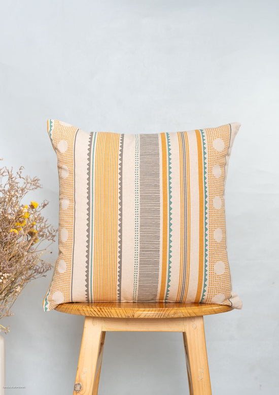 Buru 100% cotton boho cushion cover for sofa - Mustard-240451007