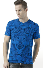 Huetrap Blue Mens Short Sleeve Graphic Printed Tshirt-HT17MKGRASUR00536