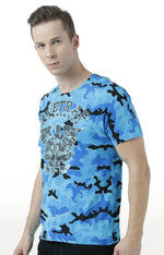 Huetrap Blue Mens Short Sleeve Graphic Printed Tshirt-HT17MKGRATQB00917