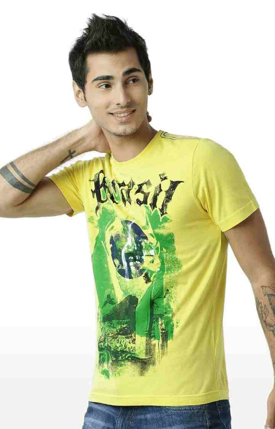 Huetrap Yellow Mens Short Sleeve Graphic Printed Tshirt-HT14MKGRAYLW00066