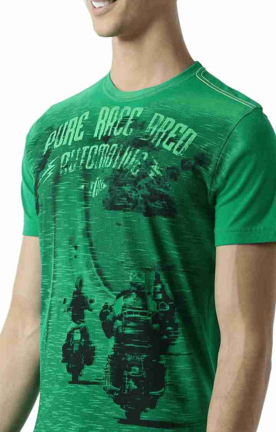 Huetrap Green Mens Short Sleeve Graphic Printed Tshirt-HT16MKGRAGRE00446