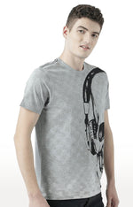 Huetrap Grey Mens Short Sleeve Graphic Printed Tshirt-HT17MKGRAGML00900