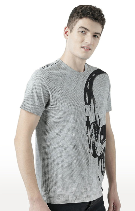 Huetrap Grey Mens Short Sleeve Graphic Printed Tshirt-HT17MKGRAGML00900