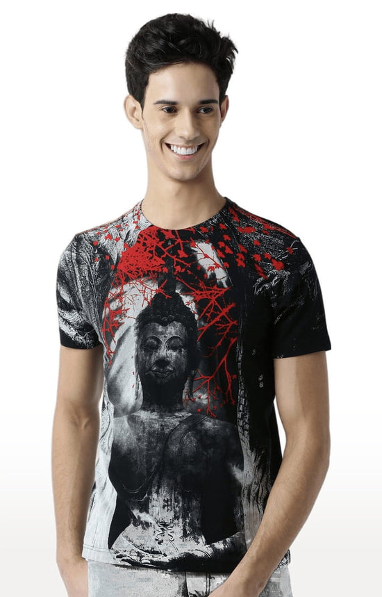 Huetrap Black Mens Short Sleeve Graphic Printed Tshirt-HT16MKGRABLK00256