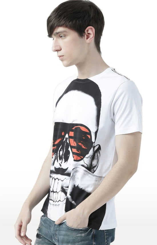 Huetrap White Mens Short Sleeve Graphic Printed Tshirt-HT17MKGRAWHT00674