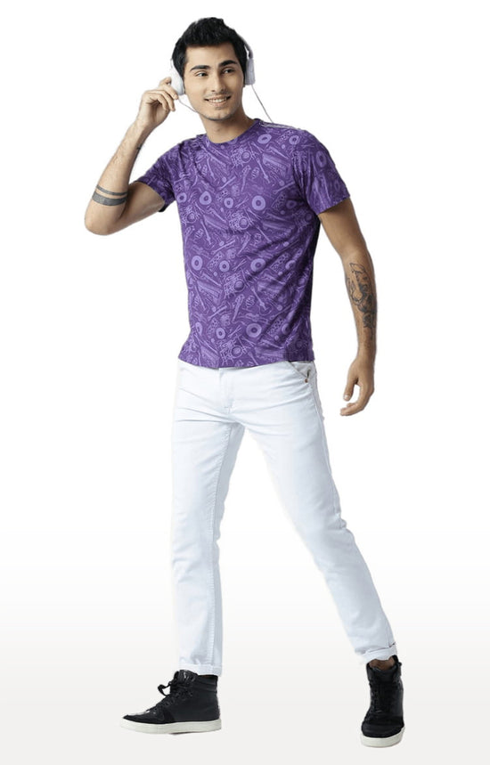 Huetrap Purple Mens Short Sleeve Graphic Printed Tshirt-HT16MKGRARPP00383