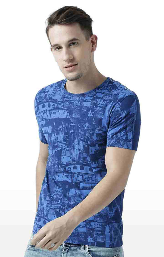 Huetrap Blue Mens Short Sleeve Graphic Printed Tshirt-HT17MKGRALNY00680