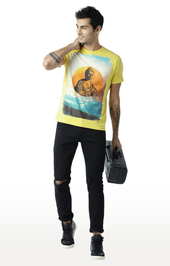 Huetrap Yellow Mens Short Sleeve Graphic Printed Tshirt-HT16MKGRAYLW00365