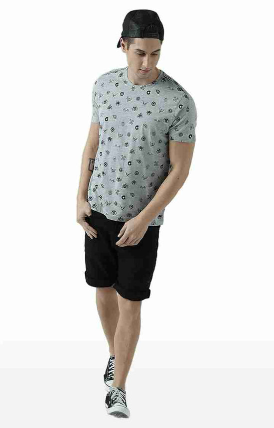 Huetrap Grey Mens Short Sleeve Graphic Printed Tshirt-HT17MKGRAGML00640