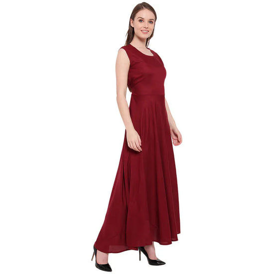 Aawari Rayon Plain Gown For Girls and Women Maroon-AM086aroon