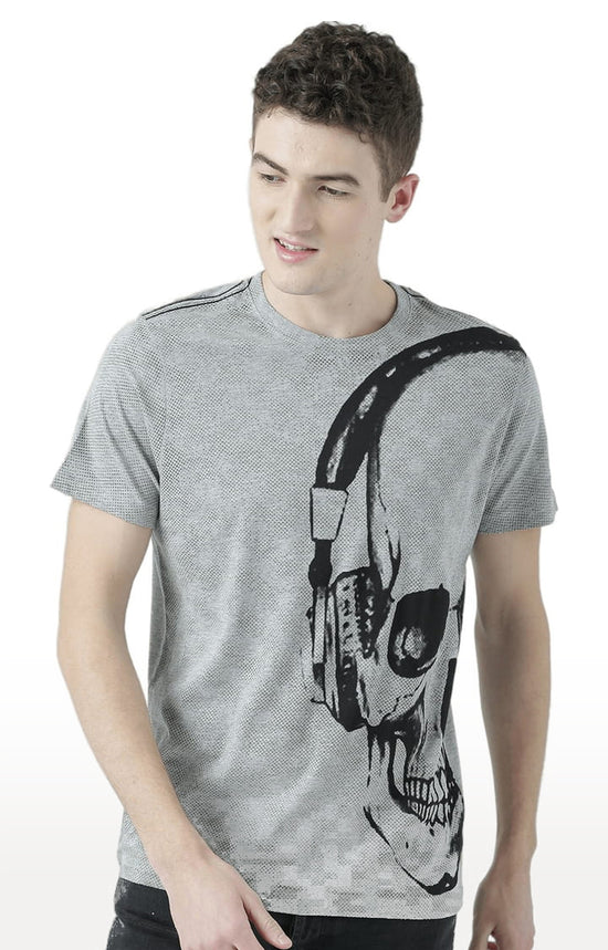 Huetrap Grey Mens Short Sleeve Graphic Printed Tshirt-HT17MKGRAGML00900