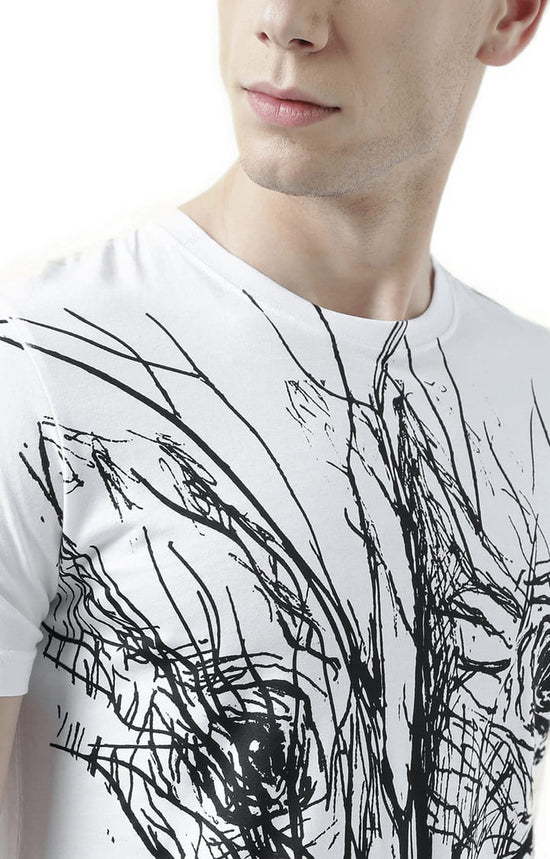 Huetrap White Mens Short Sleeve Graphic Printed Tshirt-HT17MKGRAWHT00688