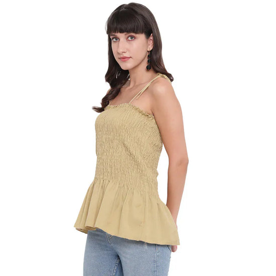 Aawari Cotton Plain Strap Crop Top For Girls and Women Chikoo-AM077-Chikoo