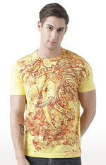 Huetrap Yellow Mens Short Sleeve Graphic Printed Tshirt-HT17MKGRAYLW01065