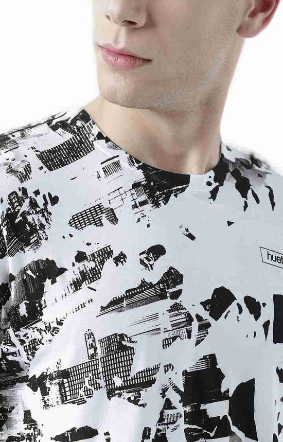 Huetrap White Mens Short Sleeve Graphic Printed Tshirt-HT17MKGRAWHT00577