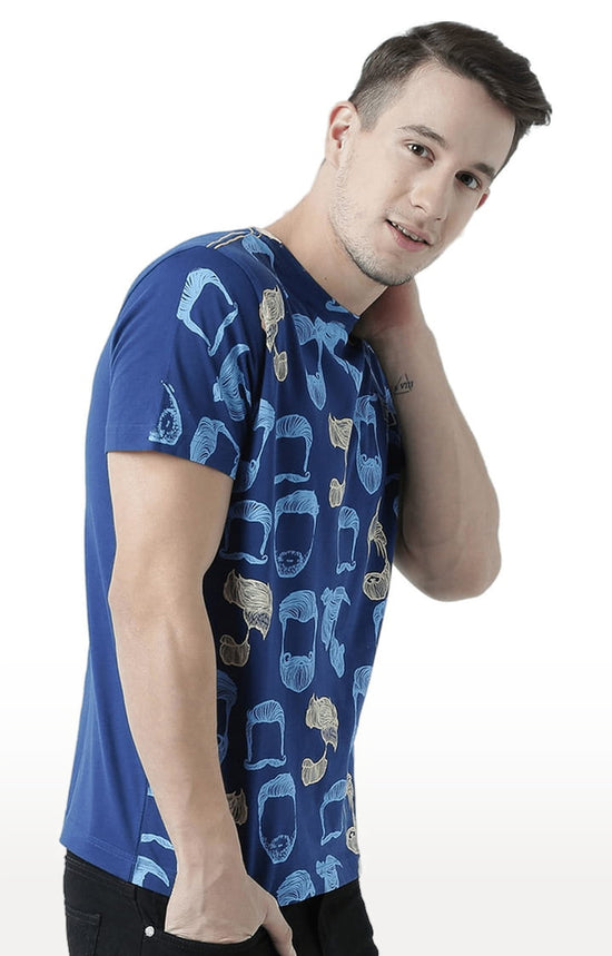 Huetrap Blue Mens Short Sleeve Graphic Printed Tshirt-HT17MKGRALNY00552