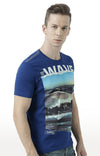 Huetrap Blue Mens Short Sleeve Graphic Printed Tshirt-HT17MKGRALNY00515