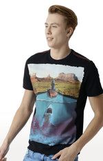 Huetrap Black Mens Short Sleeve Graphic Printed Tshirt-HT13MKGRABLK00283