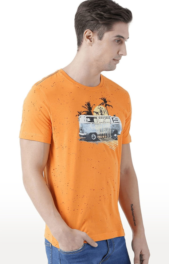 Huetrap Orange Mens Short Sleeve Graphic Printed Tshirt-HT17MKGRABZO00598