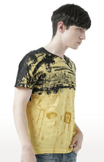 Huetrap Yellow Mens Short Sleeve Graphic Printed Tshirt-HT17MKGRAYLW00608