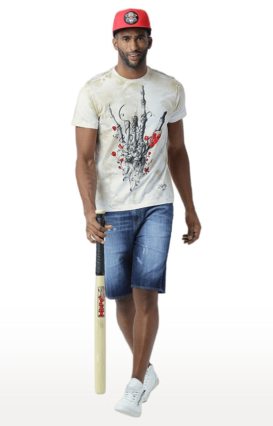 Huetrap White Mens Short Sleeve Graphic Printed Tshirt-HT15MKGRAOFW00052