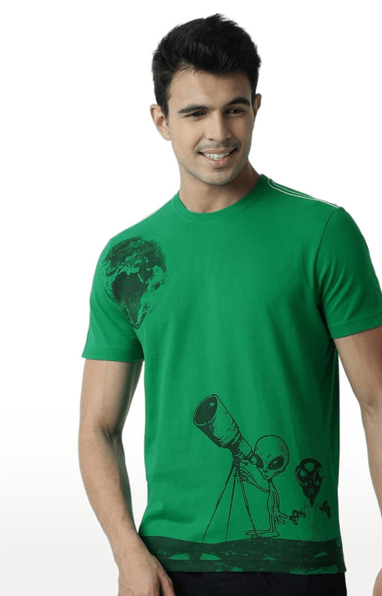 Huetrap Green Mens Short Sleeve Graphic Printed Tshirt-HT15MKGRAGRE00008