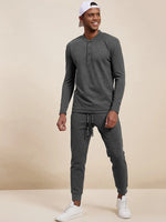 Men's Dark Grey Self Fabric Joggers