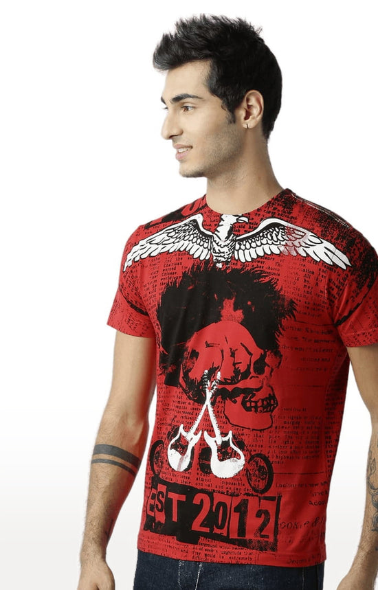 Huetrap Red Mens Short Sleeve Graphic Printed Tshirt-HT14MKGRARED00598