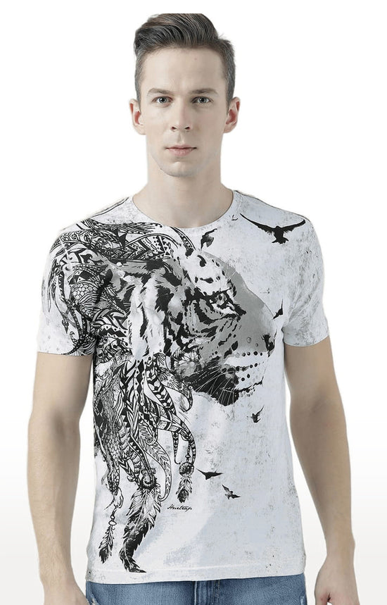 Huetrap White Mens Short Sleeve Graphic Printed Tshirt-HT17MKGRAWHT00583