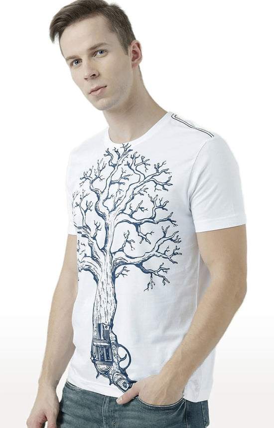 Huetrap White Mens Short Sleeve Graphic Printed Tshirt-HT17MKGRAWHT00645