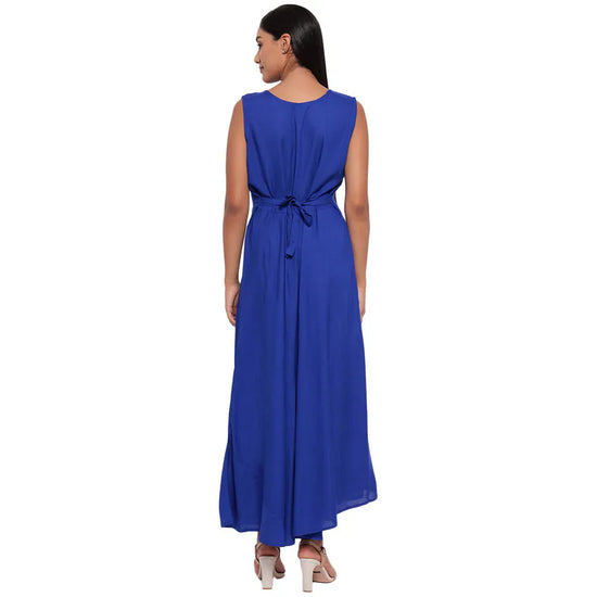 Aawari Rayon Plain Gown For Girls and Women Royal Blue-AM086-Royal Blue