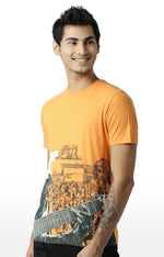 Huetrap Orange Mens Short Sleeve Graphic Printed Tshirt-HT16MKGRABZO00414