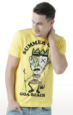 Huetrap Yellow Mens Short Sleeve Graphic Printed Tshirt-HT17MKGRAYLW00697