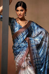 Avanshee Women's Latest Digital Print, Floral Print, Striped, Paisely, Bollywood Satin, Silk Blend Saree-AVN-8090-BLUE