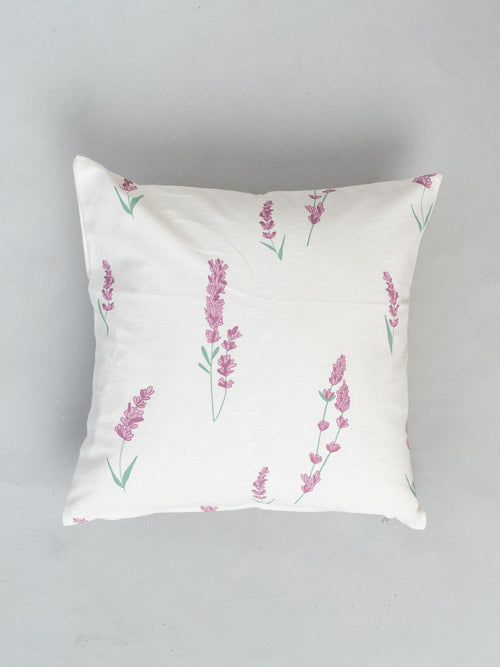 Fields Printed 100% cotton floral cushion cover for sofa - Lavender-230454028