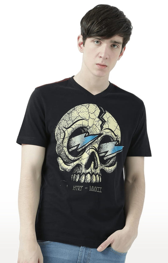 Huetrap Black Mens Short Sleeve Graphic Printed Tshirt-HT17MKGRABLK01022