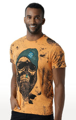 Huetrap Orange Mens Short Sleeve Graphic Printed Tshirt-HT17MKGRABZO00319