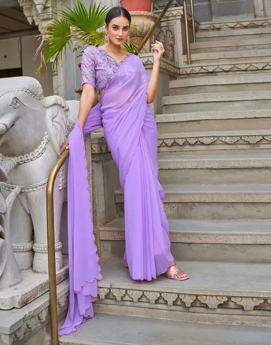 Avanshee Women's Latest Georgette Solid Saree With Unstiched Embroidred Blouse-AVN-1701-PURPLE