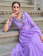 Avanshee Women's Latest Georgette Solid Saree With Unstiched Embroidred Blouse-AVN-1701-PURPLE