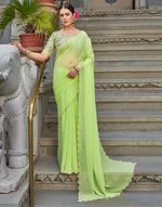 Avanshee Women's Latest Georgette Solid Saree With Unstiched Embroidred Blouse-AVN-1701-GREEN