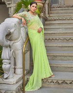 Avanshee Women's Latest Georgette Solid Saree With Unstiched Embroidred Blouse-AVN-1701-GREEN