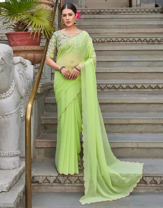 Avanshee Women's Latest Georgette Solid Saree With Unstiched Embroidred Blouse-AVN-1701-GREEN