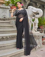 Avanshee Women's Latest Georgette Solid Saree With Unstiched Embroidred Blouse-AVN-1701-BLACK