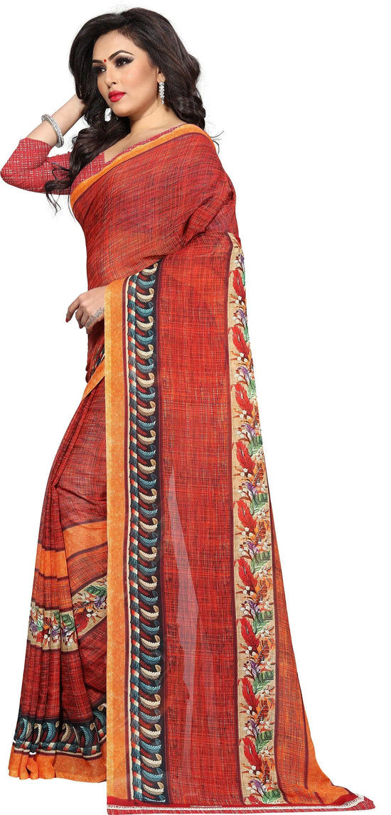 Maroon Printed Cotton Blend Saree-PC1031a-Standard