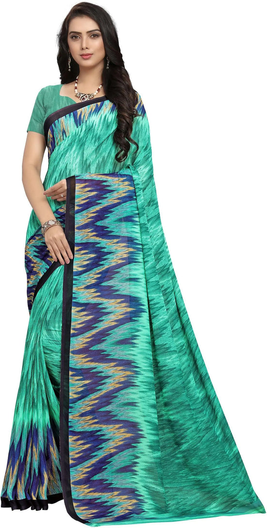 Green Printed Georgette Saree-PC1064a-Standard