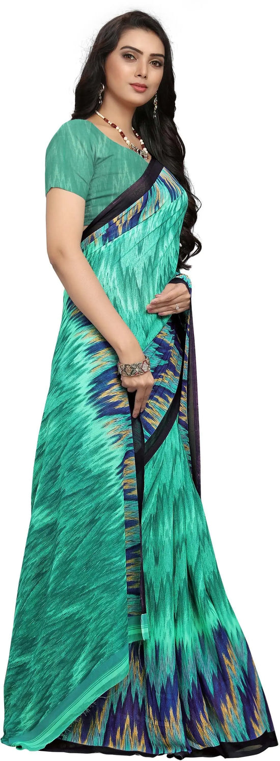 Green Printed Georgette Saree-PC1064a-Standard