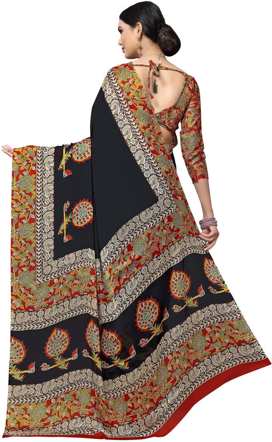 Black Printed Georgette Saree-PC1076a-Standard