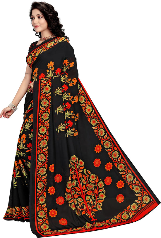 Black Printed Georgette Saree-PC1154a-Standard