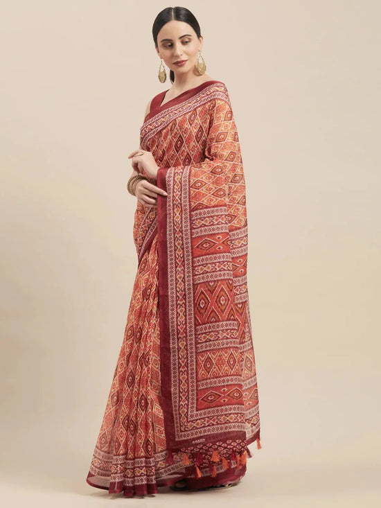 Maroon Printed Art Silk Saree-VSAR1061a-Standard