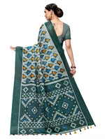 Dark Green Printed Cotton Blend Saree